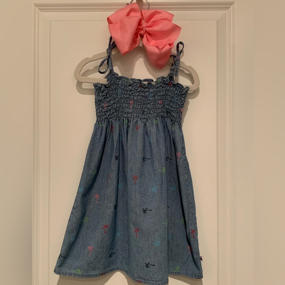 Girls TOMMY HILFIGER smocked Chambray sundress Palm Tress 4T